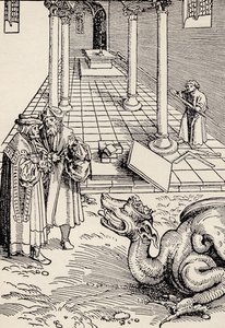 Bygning af templet efter et træsnit fra septemberbibelen af Martin Luther, fra 